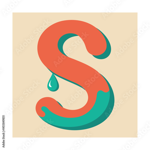 Artistic illustration of the letter s with a teal colored drip against a neutral background.