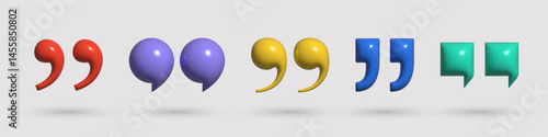 3d quotation mark set. Trendy color collection of realistic quote icon
