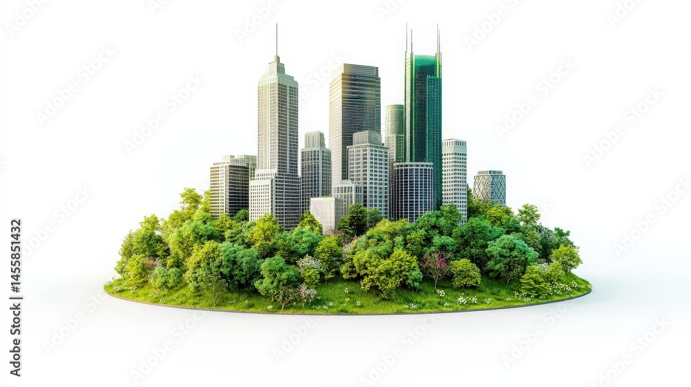 Fototapeta premium Urban Cityscape Surrounded by Lush Greenery and Nature Elements