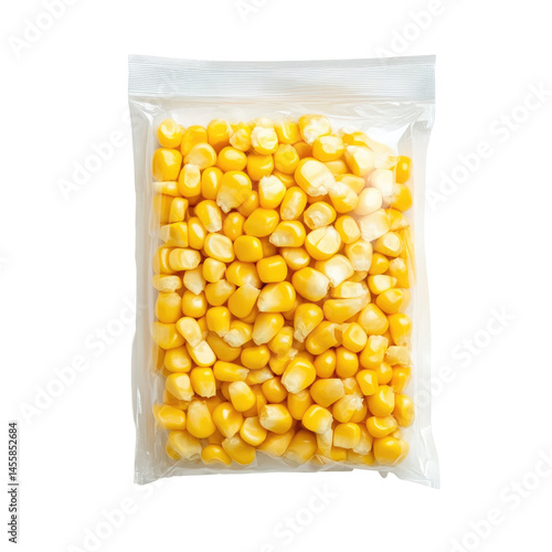 Frozen Sweet Corn Kernels In Clear Plastic  isolated on a transparent background