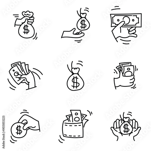 Money & Finance Icon Pack – Hand Drawn Vector Line Icons Set