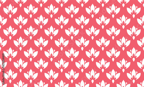 Flower geometric pattern. Seamless vector background. White and pink ornament. Ornament for fabric, wallpaper, packaging. Decorative print
