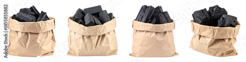 Transparent background PNG set Bags of charcoal for grilling, heating fuel
