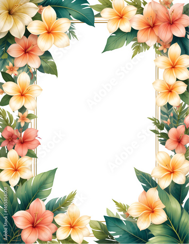 Hibiscus Border Frame PNG on Transparent Background,Floral Copy Space Design,Floral borders for greeting cards, invitations, wedding, birthday, baby shower, letters and postcards