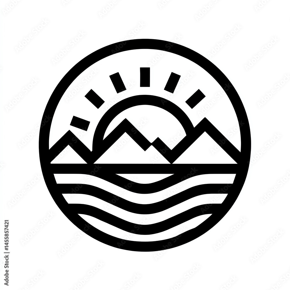 Obraz premium Serene Sunrise Majestic mountains meet tranquil ocean waves under a brilliant sun.