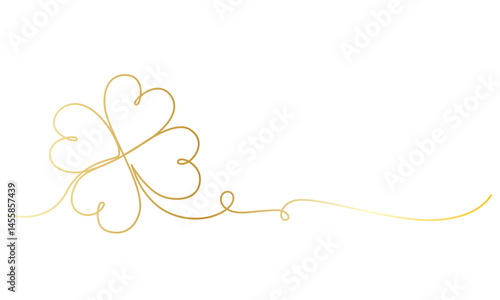 Saint Patrick Day border with continuous line drawing of four-leaved clover. Good luck floral symbol in simple linear style. Concept for web banner Saint Patrick Day in editable stroke.