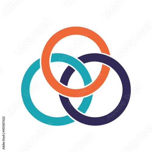 Interlocking circle design representing connection unity and collaboration for business and technology
