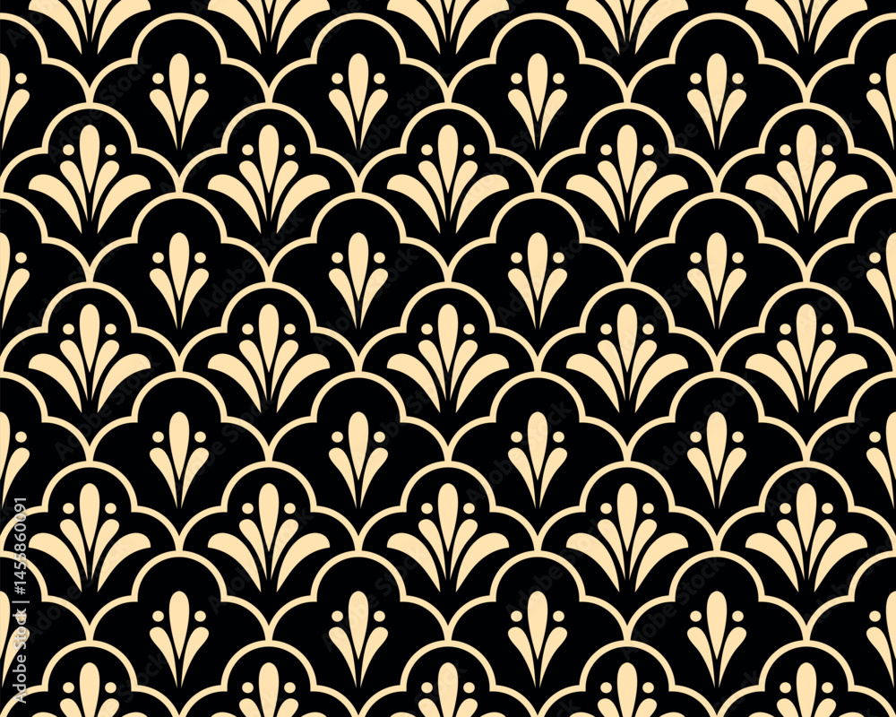 Flower geometric pattern. Seamless vector background. Golden and black ornament Flower geometric pattern. Seamless vector background. Golden and black ornament