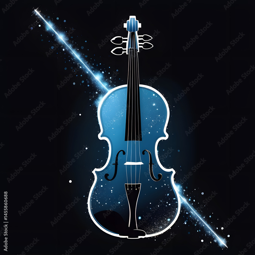 Fototapeta premium Silhouette of a classic violin and bow crossed