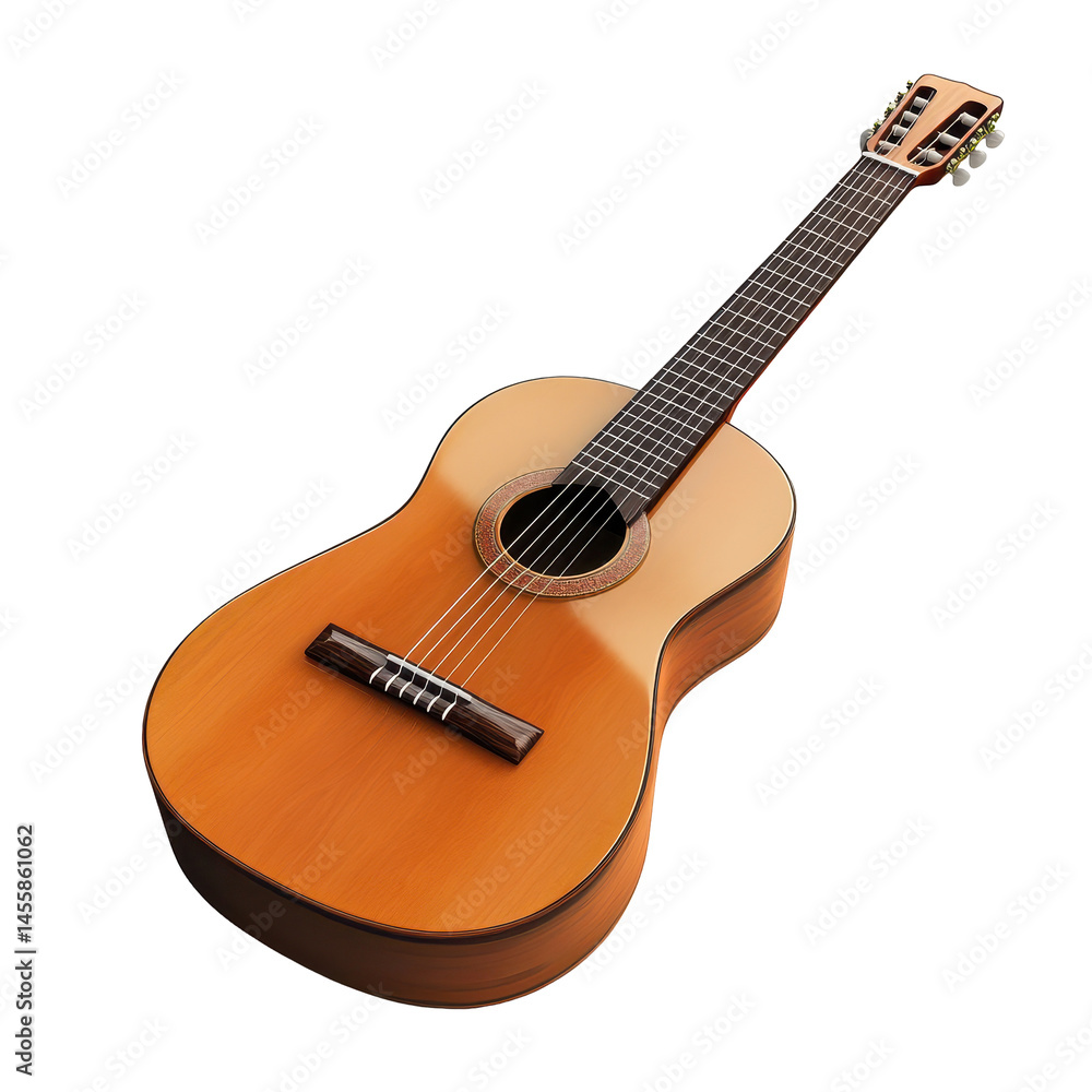 Fototapeta premium High-quality wooden guitar with smooth finish displayed on a clean surface for musical appreciation