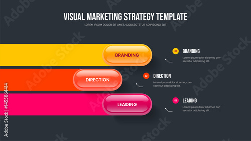 Creative Analysis Three Step Diagram Slide Design. Modern Plan Frame Layout Vector Illustration. Market Performance 3 Element Infographic Slideshow Template.
