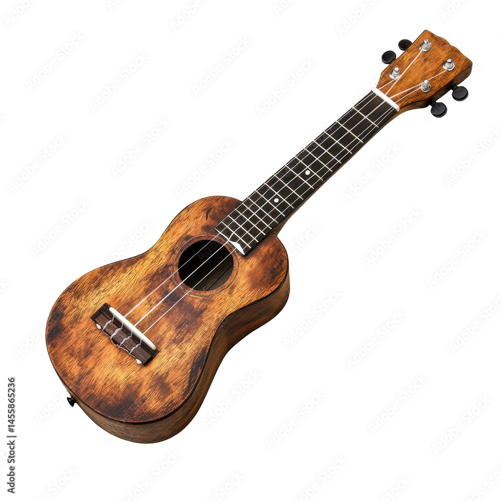 Fototapeta premium Music lovers enjoy a hand-crafted ukulele with intricate wood patterns on a sunny afternoon outdoors