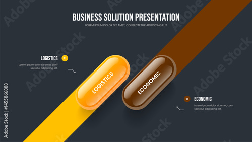 Creative Showcase Two Step Diagram Frame Design. Financial Planning Slideshow Layout Vector Illustration. Corporate Growth 2 Option Infographic Presentation Template.