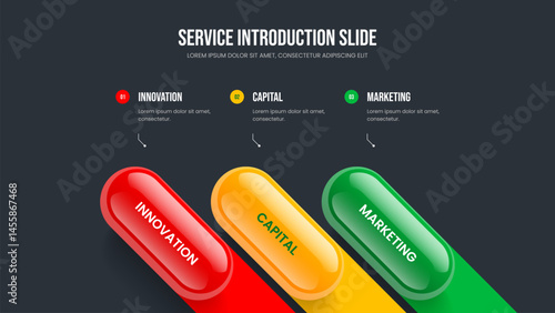 Product Campaign Three Element Diagram Slide Layout. Market Review 3 Option Infographic Frame Template. Visual Performance Slideshow Design Vector Illustration.