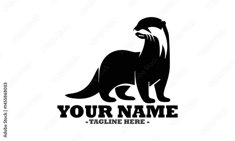 Obraz premium Vector vintage illustration of otter in engraving style. Sketch of animal isolated on black and logo otter art