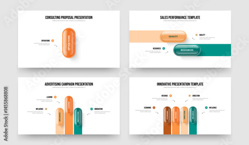Financial Overview 1 2 3 4 Step Diagram Frame Layout Collection. Consulting Proposal One Two Three Four Element Infographic Presentation Template Vector Illustration Set.
