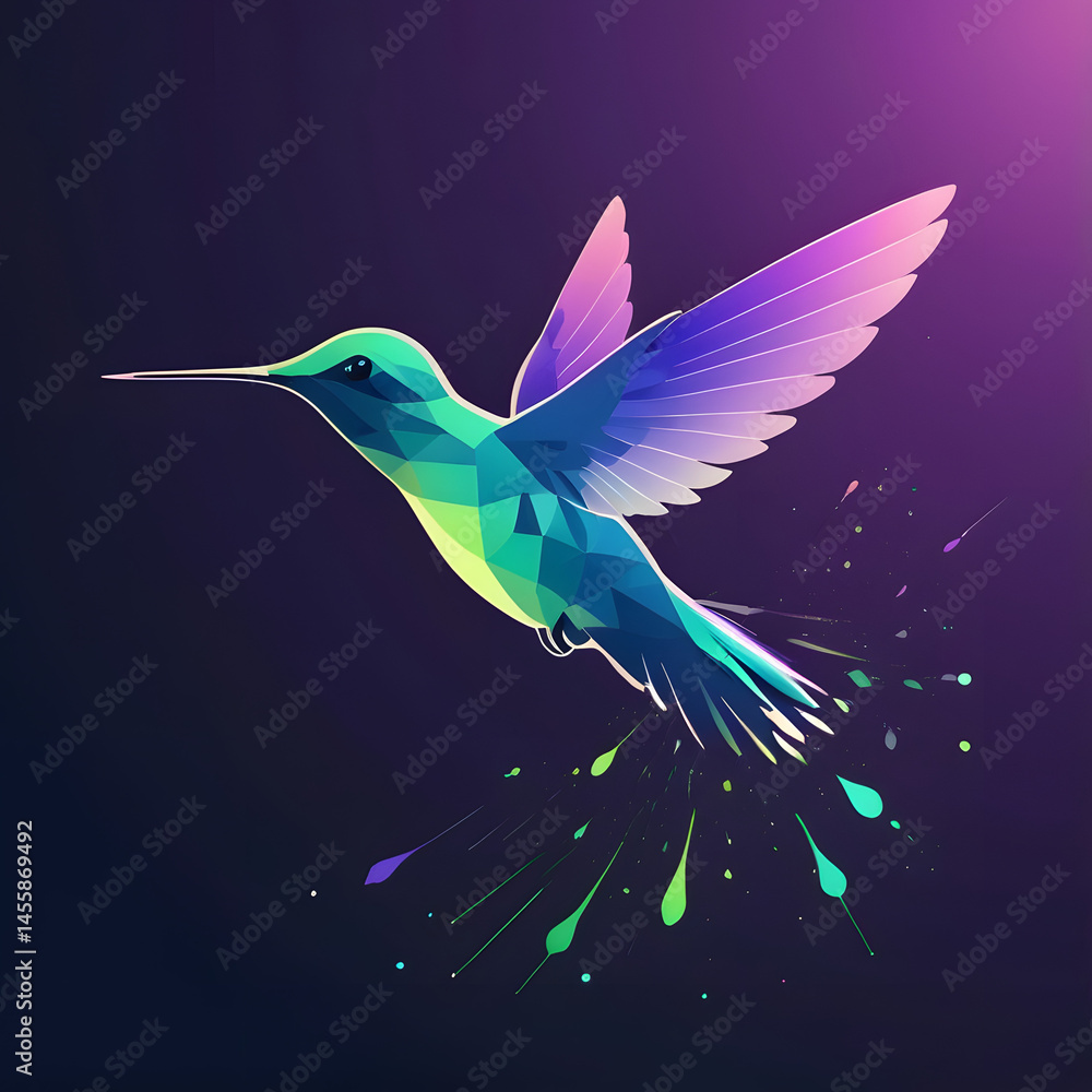 Obraz premium Silhouette of a hummingbird in mid-flight, filled with shimmering aurora gradient