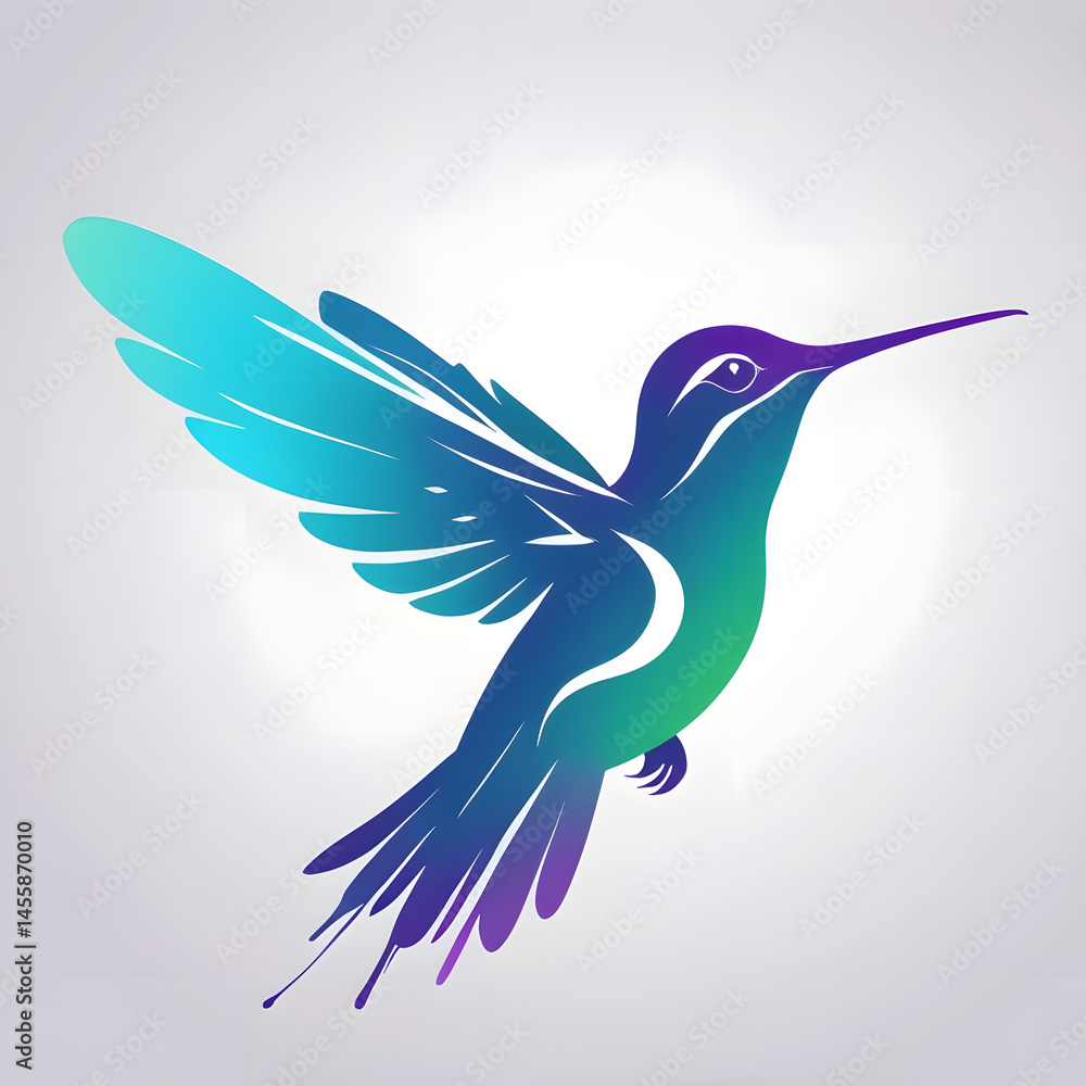 Obraz premium Silhouette of a hummingbird in mid-flight, filled with shimmering aurora gradient