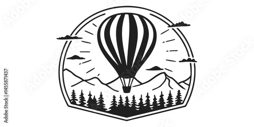 air balloon silhouette icon adventure travel vector illustration