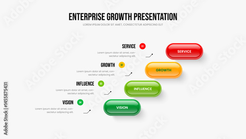 Business Forecast Four Element Infographic Slide Design. Product Analysis Presentation Template Vector Illustration. Company Introduction 4 Step Diagram Slideshow Layout.