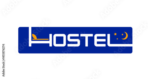 Hostel or hotel icon for guest house rooms rent or travel accommodation app, vector symbol. Hostel icon with bed and pillow, night moon and star silhouette for hotel, apartment room or guesthouse