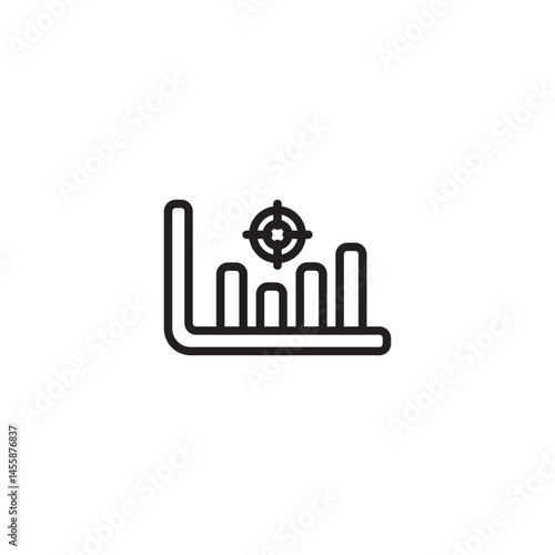 A bar chart shows fluctuating values, with a target or bullseye positioned above the highest bar, symbolizing reaching goals, achieving targets, or successful performance.