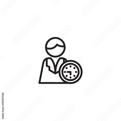 A person icon next to a clock, illustrating concepts like time management, punctuality, scheduling, or being aware of time in relation to an individual.