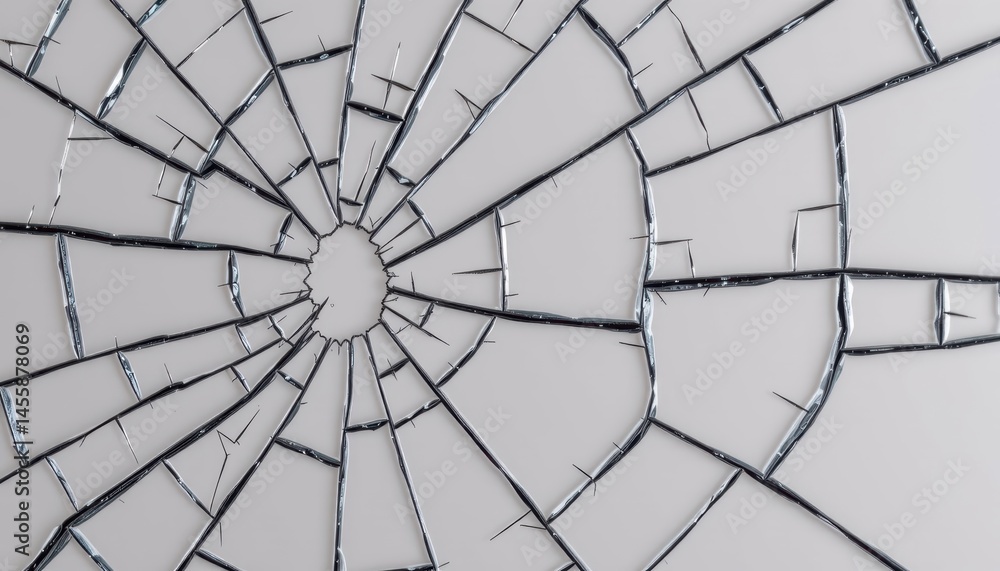 Obraz premium Shattered glass, a closeup examination of hole and the impact of destruction