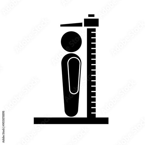 Person Measuring Height Using Stadiometer Silhouette. Vector.