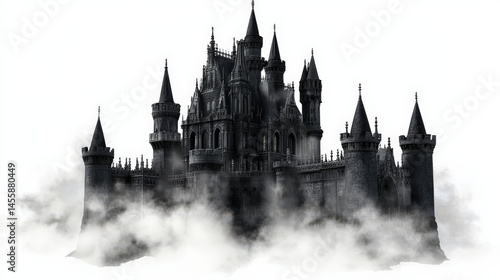 Wallpaper Mural Dark and Mysterious Castle Silhouetted Against Foggy Background Torontodigital.ca