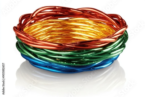 Colorful wire nest.  Woven colorful metal ring