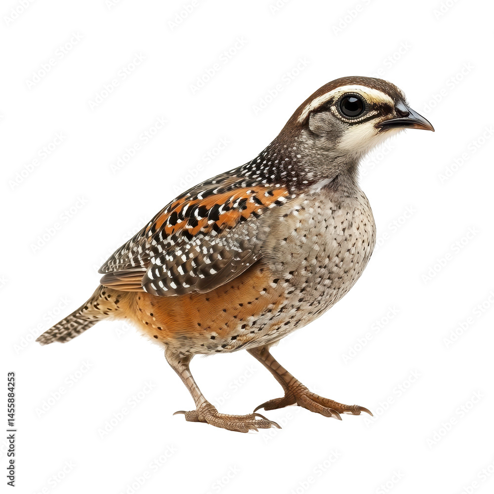 Fototapeta premium Colorful bird stands on the ground showcasing its vibrant plumage in a natural habitat setting