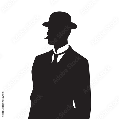 Obraz na plátně Silhouette of a gentleman with a vintage hat and a mustache.