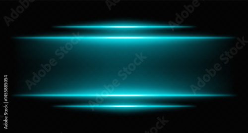 Bright Blue horizontal neon lights with layered blur and shine. Futuristic glowing bars for sci-fi interfaces, HUD borders, and digital design frames.