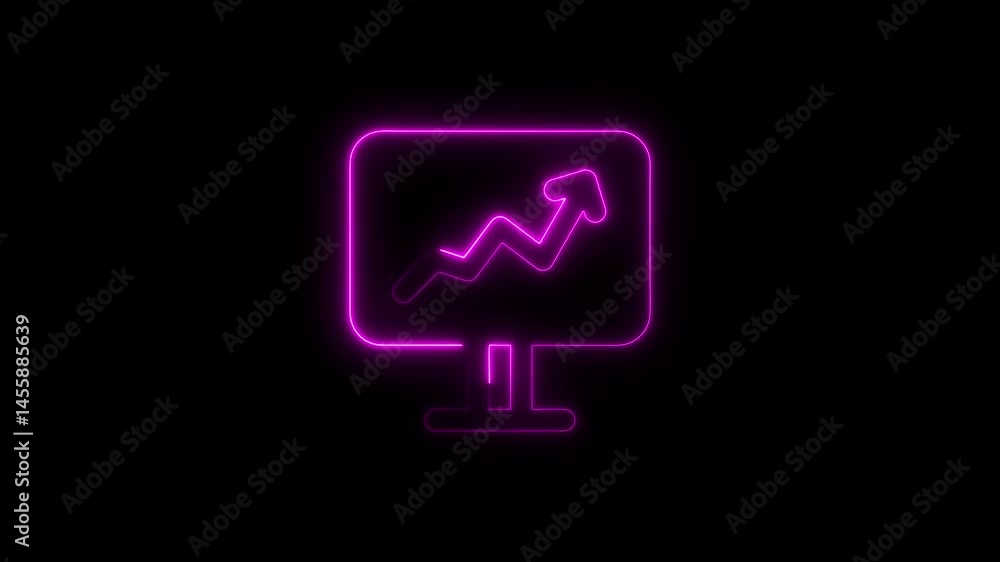 Animated neon glowing computer screen showing financial growth on black background Animated neon glowing computer screen showing financial growth on black background