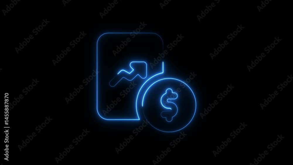 Animated blue neon icons representing financial growth and monetary success Animated blue neon icons representing financial growth and monetary success