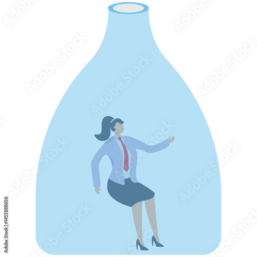 Woman Sitting inside pharmacy bottle