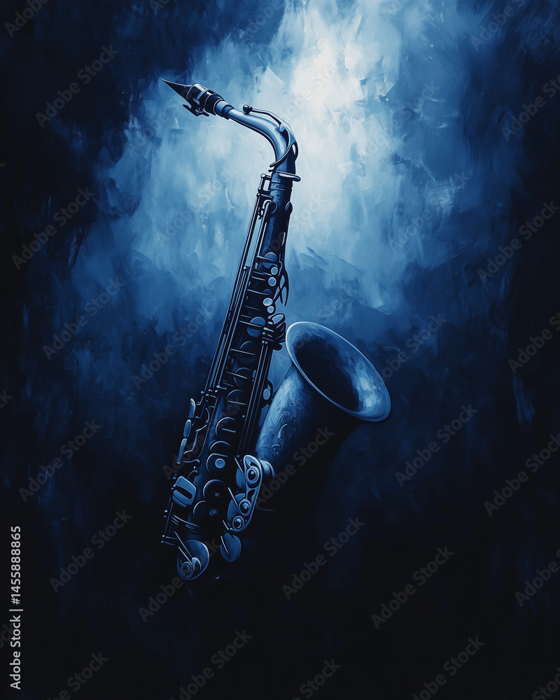 Obraz premium Moody Jazz Saxophone Spotlight Vintage Poster Illustration