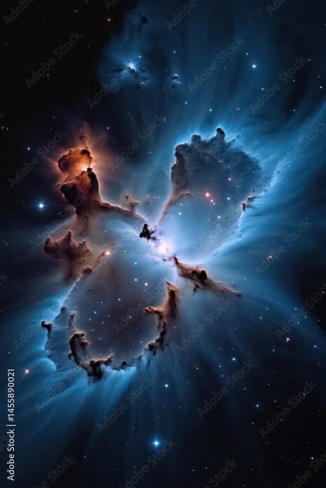 Fototapeta premium Deep blue and black nebula, intense light flares , background, celestial, wallpaper