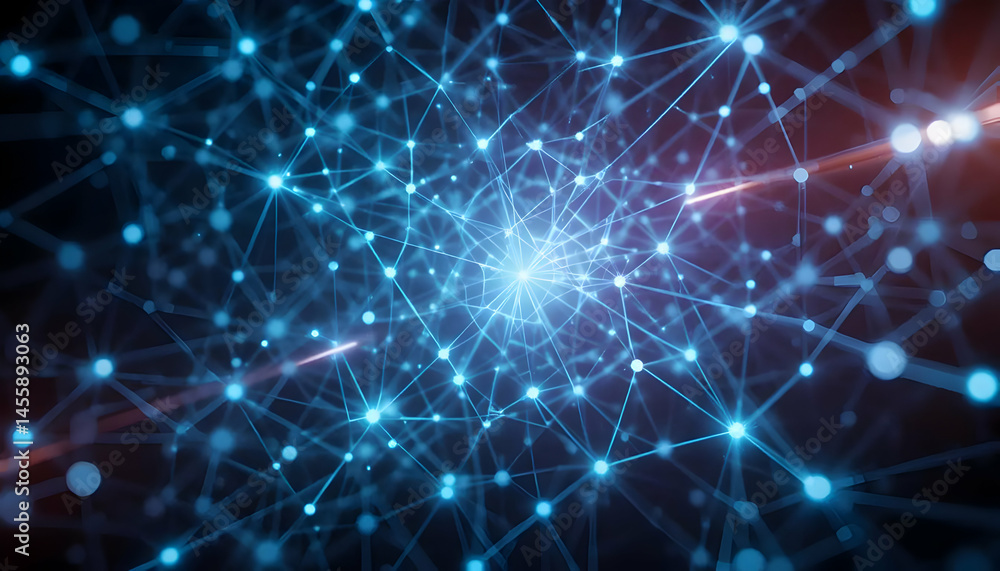 Abstract Network Connection Glowing Nodes and Lines in Cyberspace, Digital Technology and Connectivity Concept Abstract Network Connection Glowing Nodes and Lines in Cyberspace, Digital Technology and Connectivity Concept