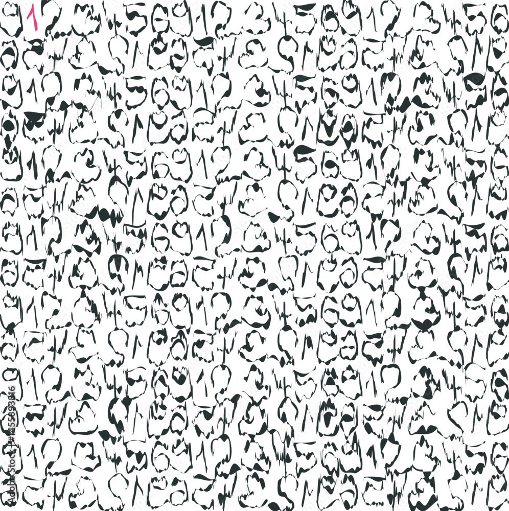 Texture with heavily distorted numbers, one of which is highlighted in red. Texture with heavily distorted numbers, one of which is highlighted in red.