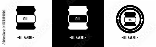 Oil barrel logo set. Collection of black and white logos. Stock vector.