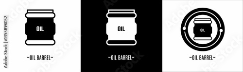Oil barrel logo set. Collection of black and white logos. Stock vector.
