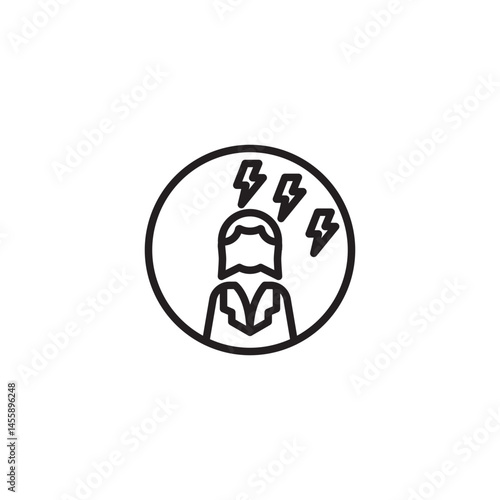 A person icon within a circle has three lightning bolts above their head, symbolizing a headache, strong emotions, or a sudden burst of energy or ideas.