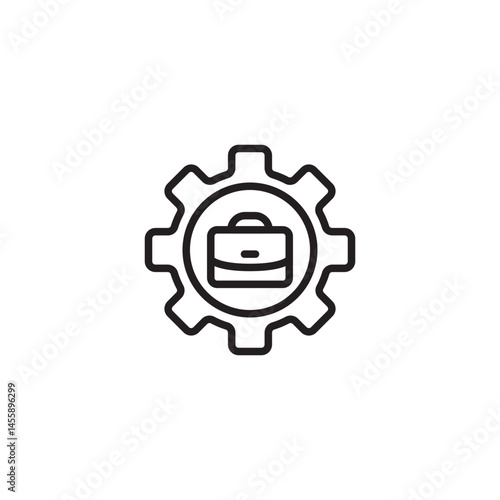 A briefcase icon is placed inside a gear, representing work processes, business operations, or the mechanics of a job or career.