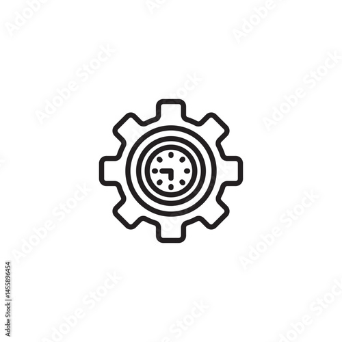 A clock face is centered within a gear icon, symbolizing time management within a system, operational efficiency, or the mechanics of scheduling.
