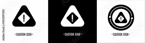 Free Download Caution sign logo set. Collection of black and white logos. Stock vector. - GFXLoad