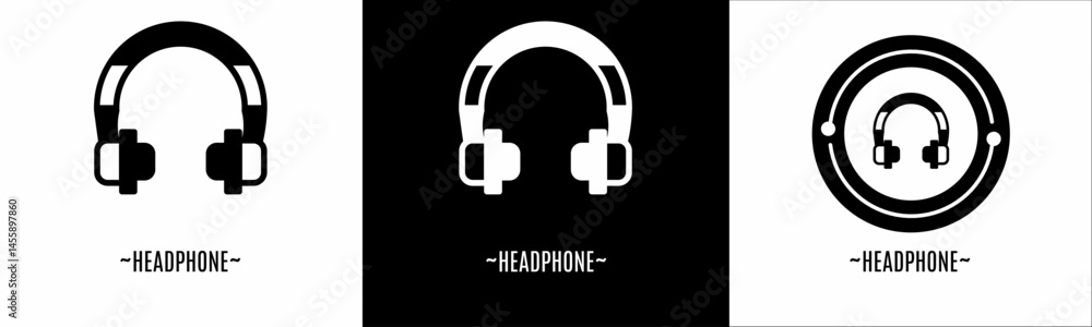 Headphone logo set. Collection of black and white logos. Stock vector. Headphone logo set. Collection of black and white logos. Stock vector.