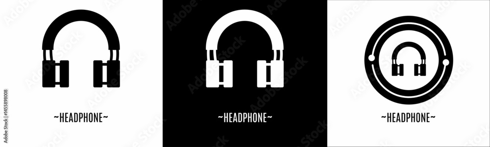 Headphone logo set. Collection of black and white logos. Stock vector. Headphone logo set. Collection of black and white logos. Stock vector.