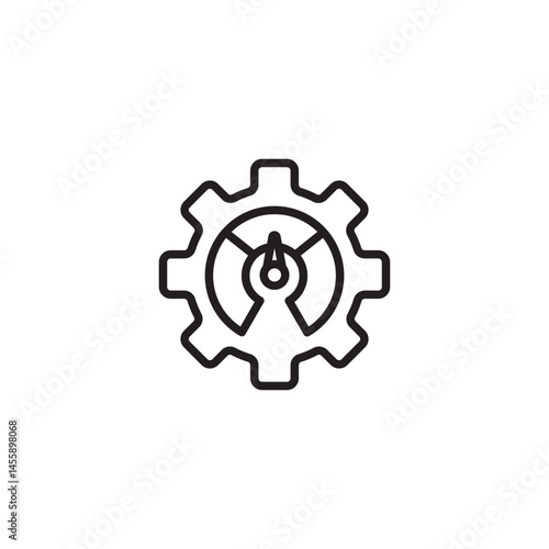 A gauge or speedometer is centered within a gear icon, symbolizing performance settings, operational metrics, or the measurement of system output.